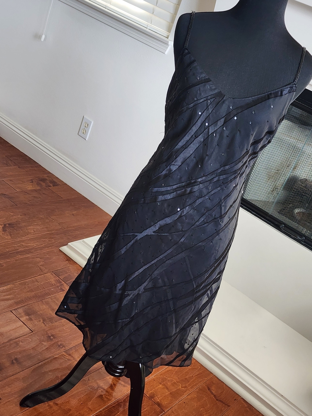 Black Asymmetrical Beaded Slip Dress - Women's Evening Dress